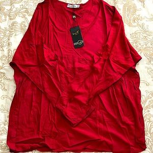 Style Dome Women’s XXL Long Sleeve Summer Blouse Red NWT